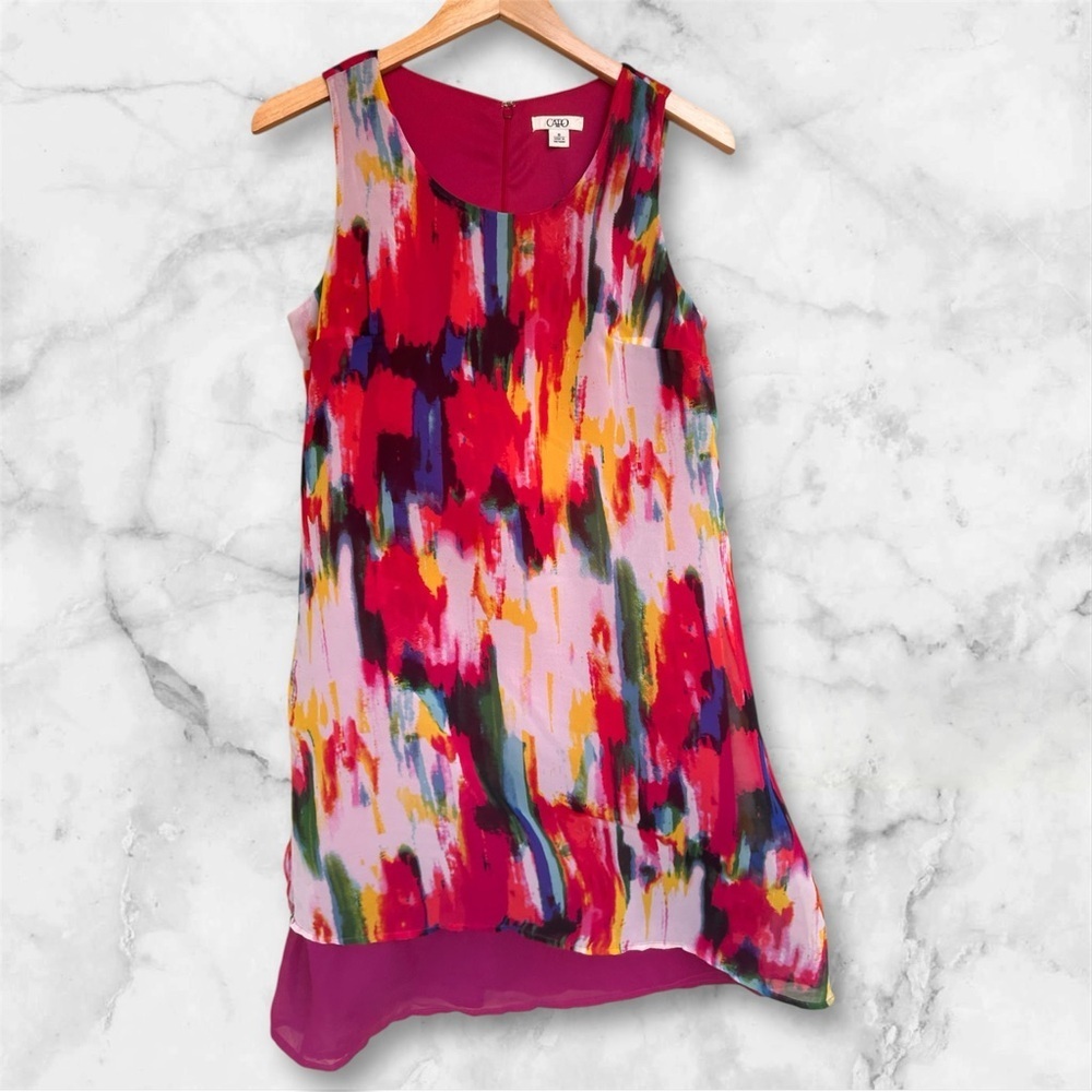Cato Colorful Sleeveless Abstract Asymmetrical hem Dress Sz 10 Euc, 015